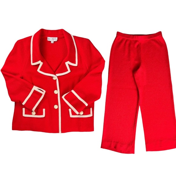 St. John Collection Red Santana Knit Button Front Blazer 
Jacket Pants Suit - Picture 10 of 17